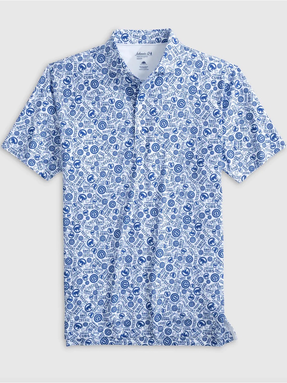 johnnie-O Cubs Baseball Short Sleeve Polo with Navy Logo Pattern NWT Sz XXL